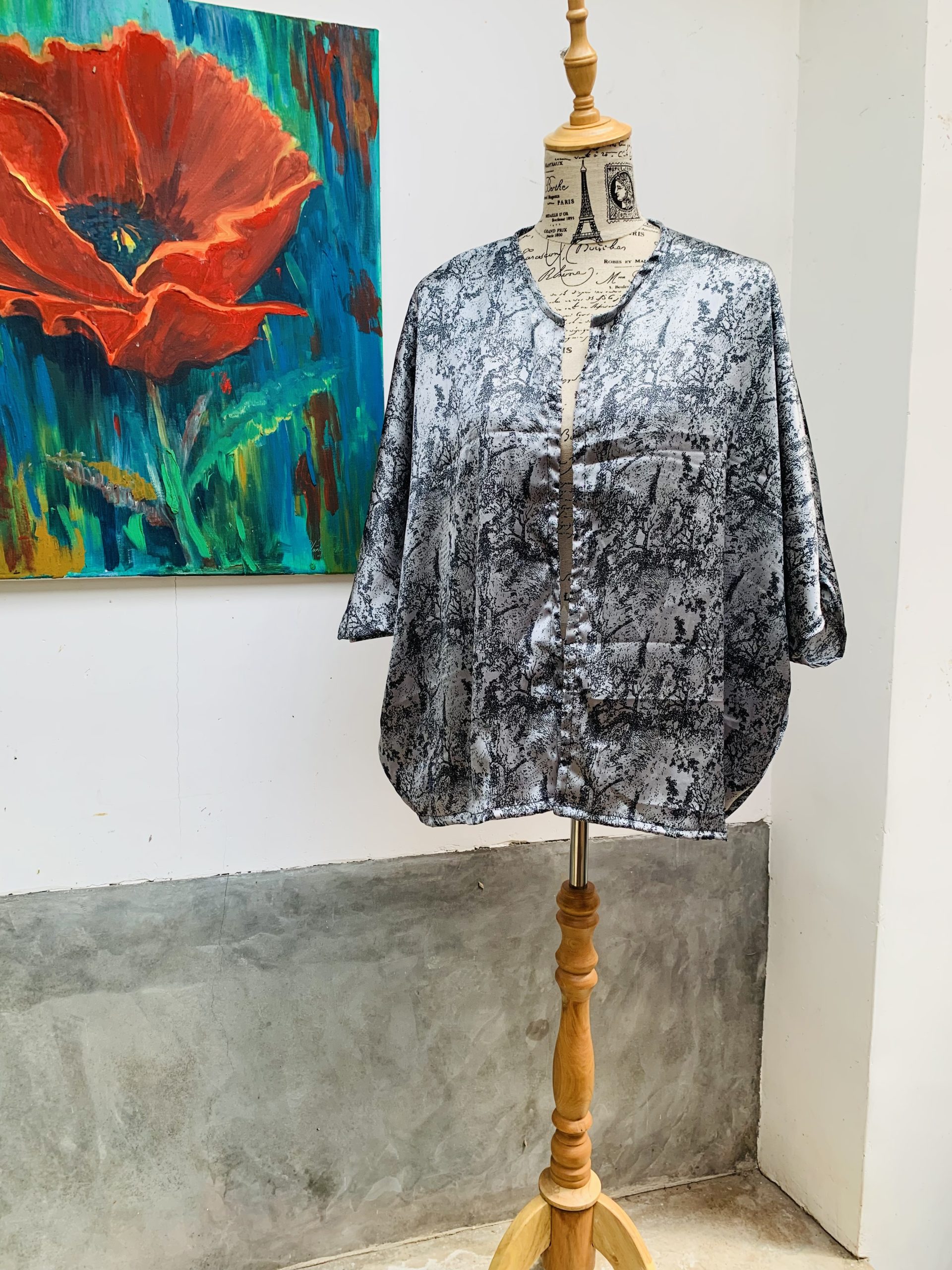Grey Marble Silk Kimono