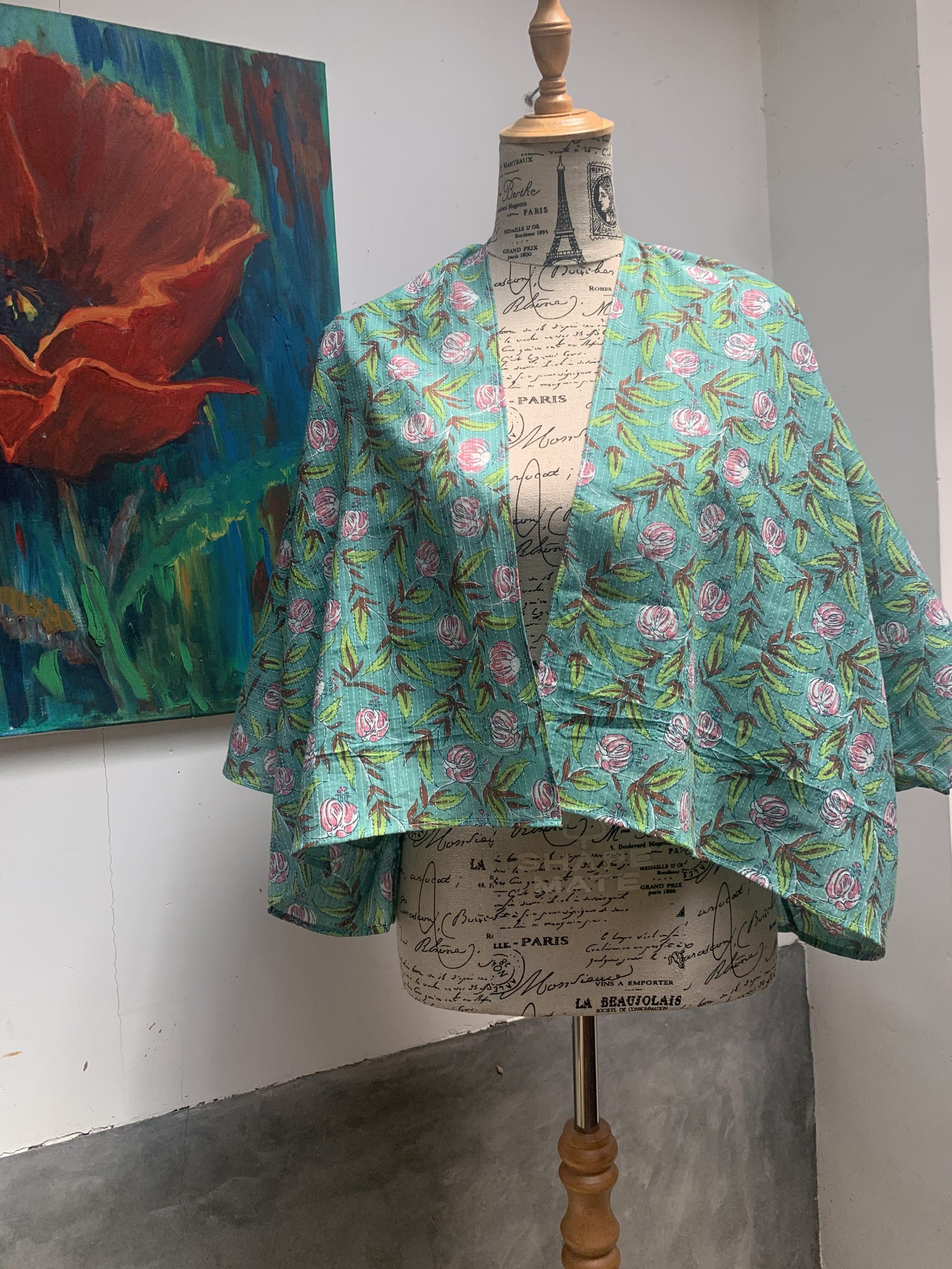 Short Cherry Blossom Teal Kaftan